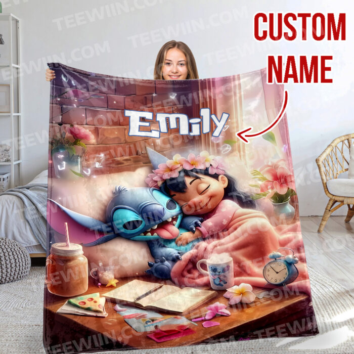 Personalized Disney Stitch Blanket Fleece Blanket, Stitch Custom Name Blanket - Image 3