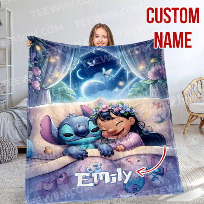 Personalized Disney Stitch Blanket Fleece Blanket, Stitch Custom Name Blanket - Image 2