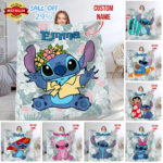 Disney Stitch Printed Soft Blanket, Multipurpose Flannel Blanket Warm Blanket For Car Office Picnic Camping Home