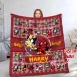 Personalized Bluey Blanket, Red Bluey Deadpool & Wolverine Blanket, Bluey Birthday Blanket, Bluey Family Blanket for Kid