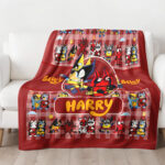 Personalized Bluey Blanket, Red Bluey Deadpool & Wolverine Blanket, Bluey Birthday Blanket, Bluey Family Blanket for Kid - Image 2