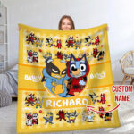 Personalized Bluey Blanket, Red Bluey Deadpool & Wolverine Blanket, Bluey Birthday Blanket, Bluey Family Blanket for Kid