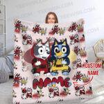 Personalized Bluey Blanket, Red Bluey Deadpool & Wolverine Blanket, Bluey Birthday Blanket, Bluey Family Blanket for Kid