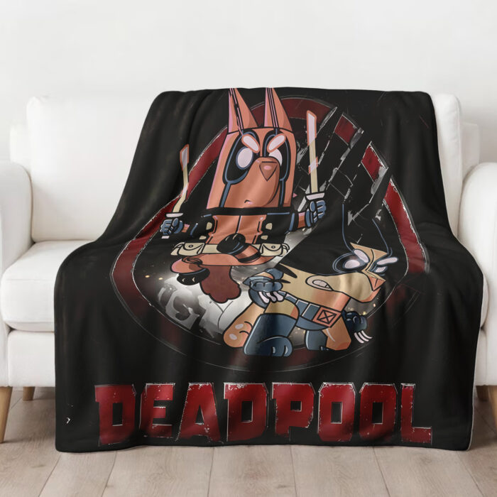 Personalized Bluey Blanket, Red Bluey Deadpool & Wolverine Blanket, Bluey Birthday Blanket, Bluey Family Blanket for Kid - Image 3