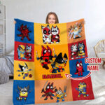 Personalized Bluey Blanket, Red Bluey Deadpool & Wolverine Blanket, Bluey Birthday Blanket, Bluey Family Blanket for Kid