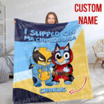 Personalized Bluey Blanket, Red Bluey Deadpool & Wolverine Blanket, Bluey Birthday Blanket, Bluey Family Blanket for Kid