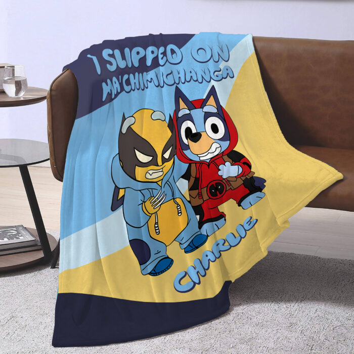 Personalized Bluey Blanket, Red Bluey Deadpool & Wolverine Blanket, Bluey Birthday Blanket, Bluey Family Blanket for Kid - Image 3