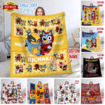 Personalized Bluey Blanket, Red Bluey Deadpool & Wolverine Blanket, Bluey Birthday Blanket, Bluey Family Blanket for Kid