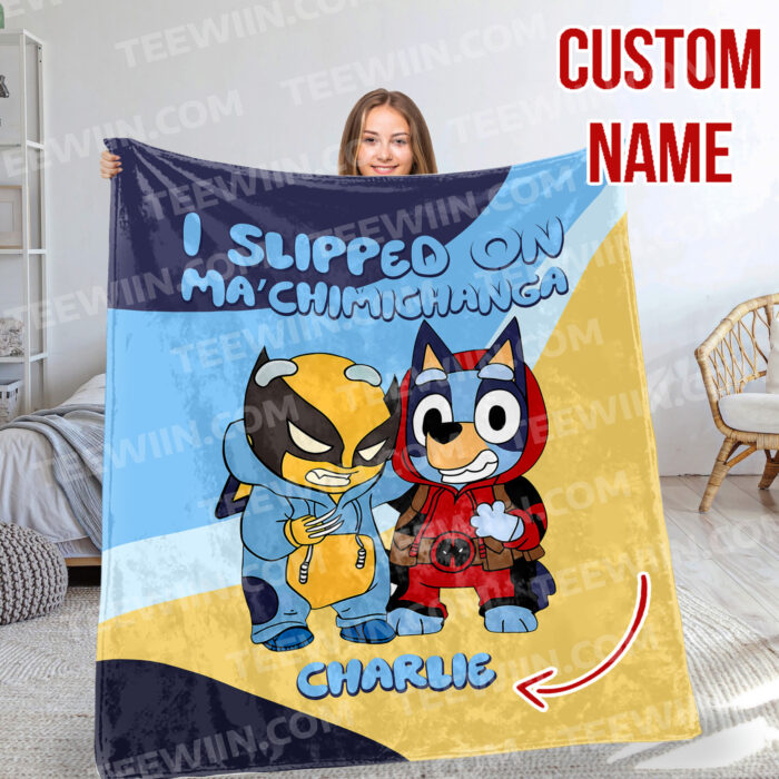 Personalized Bluey Blanket, Red Bluey Deadpool & Wolverine Blanket, Bluey Birthday Blanket, Bluey Family Blanket for Kid - Image 4
