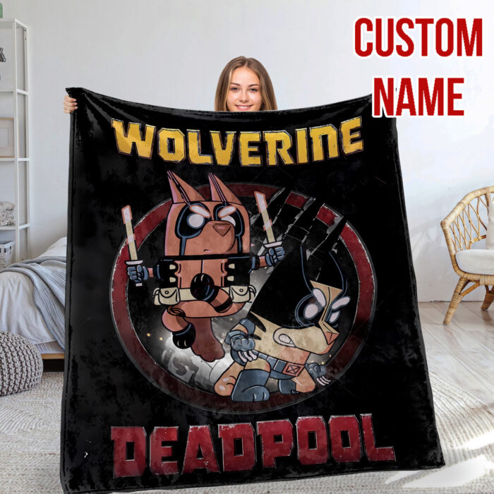 Personalized Bluey Blanket, Red Bluey Deadpool & Wolverine Blanket, Bluey Birthday Blanket, Bluey Family Blanket for Kid - Image 5