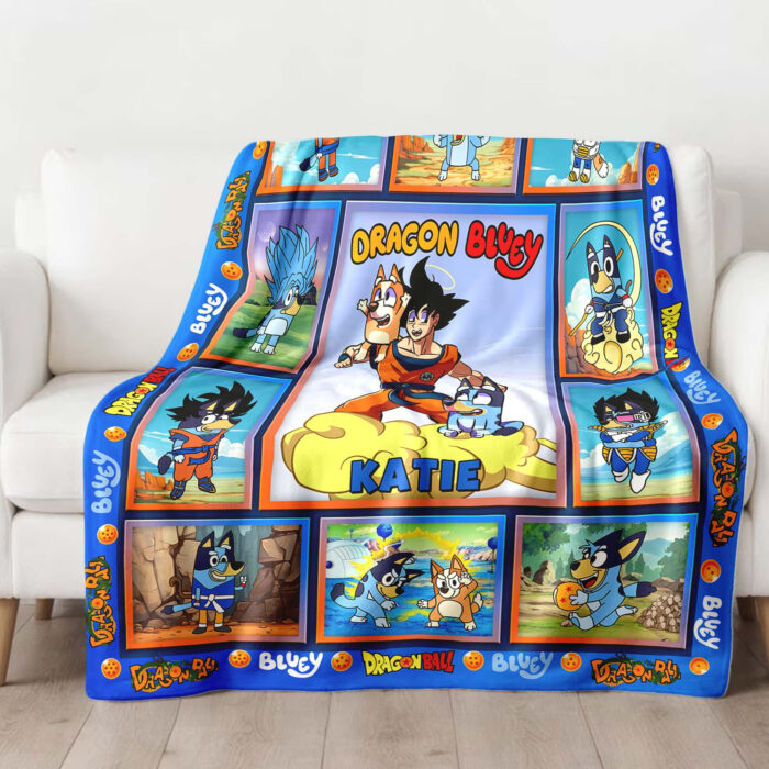 Personalized Bluey Blanket, Bluey Dragon Ball Blanket, Bluey Birthday Blanket, Goku Blanket for Kid - Image 2