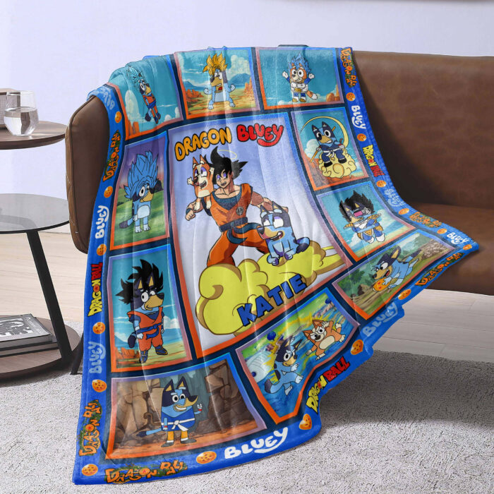 Personalized Bluey Blanket, Bluey Dragon Ball Blanket, Bluey Birthday Blanket, Goku Blanket for Kid - Image 3