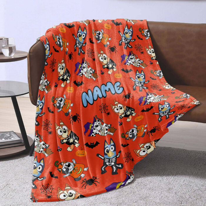 Personalized Bluey Blanket, Bluey Halloween Blanket, Bluey Birthday Blanket, Family Blanket for Kid - Image 2