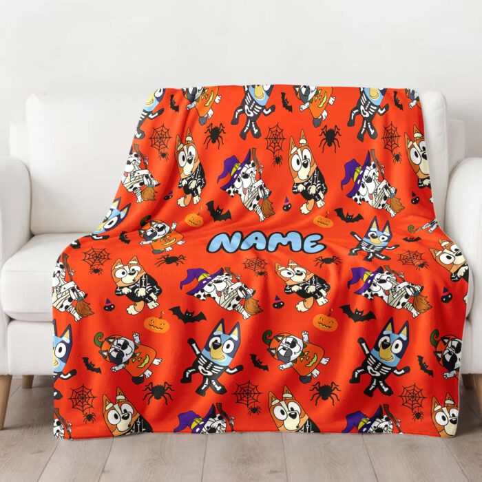 Personalized Bluey Blanket, Bluey Halloween Blanket, Bluey Birthday Blanket, Family Blanket for Kid - Image 3