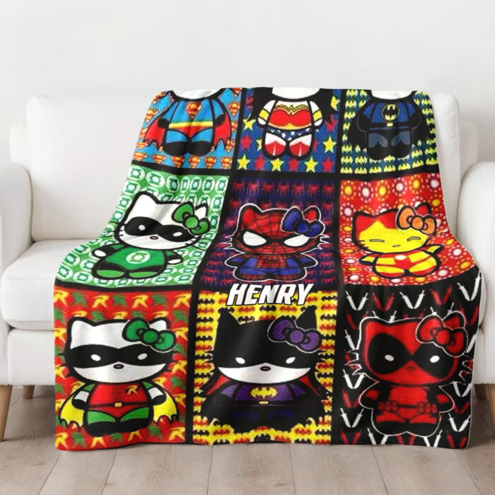 Personalized Hello Kitty Girl Power Blanket, Super Hero Hello Kitty Blanket - Image 2