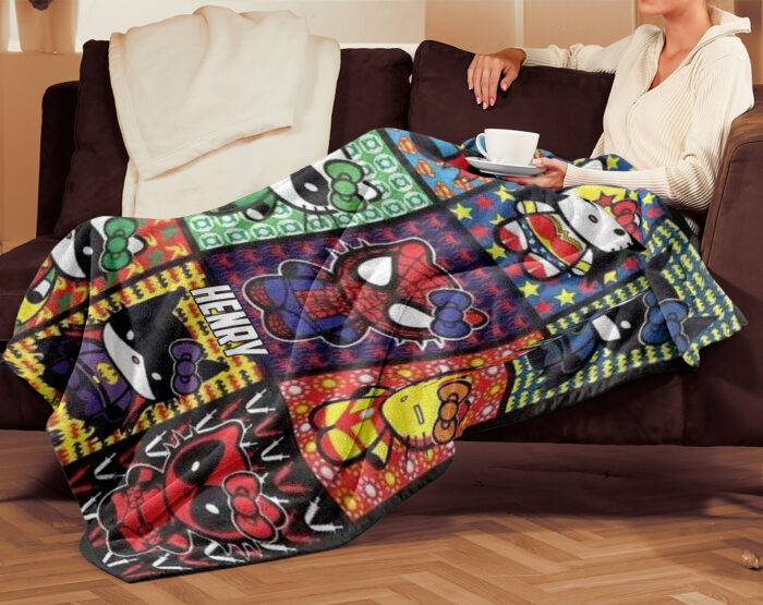 Personalized Hello Kitty Girl Power Blanket, Super Hero Hello Kitty Blanket - Image 3