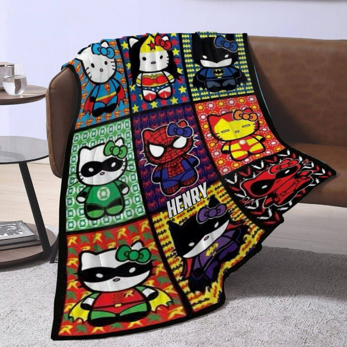 Personalized Hello Kitty Girl Power Blanket, Super Hero Hello Kitty Blanket - Image 4