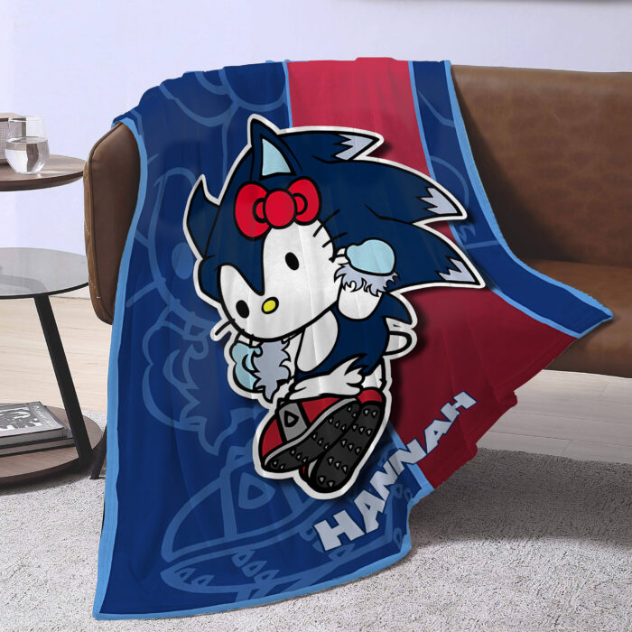Personalized Hello Kitty Sonic Blanket, Super Hero Hello Kitty Blanket - Image 4