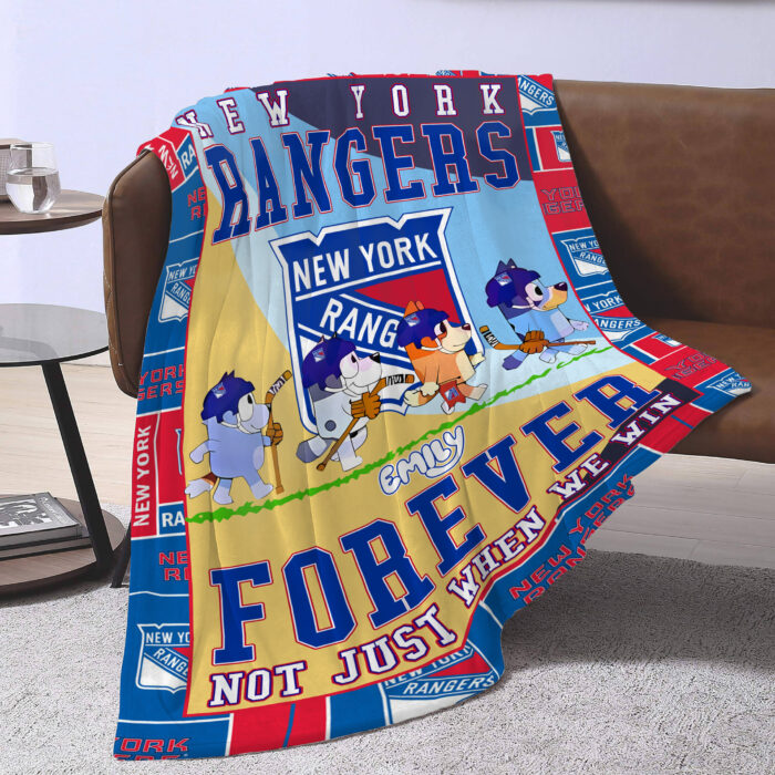 Personalized Bluey Blanket, NHL New York Rangers Bluey Blanket, Bluey Birthday Blanket, Family Blanket for Kid - Image 2