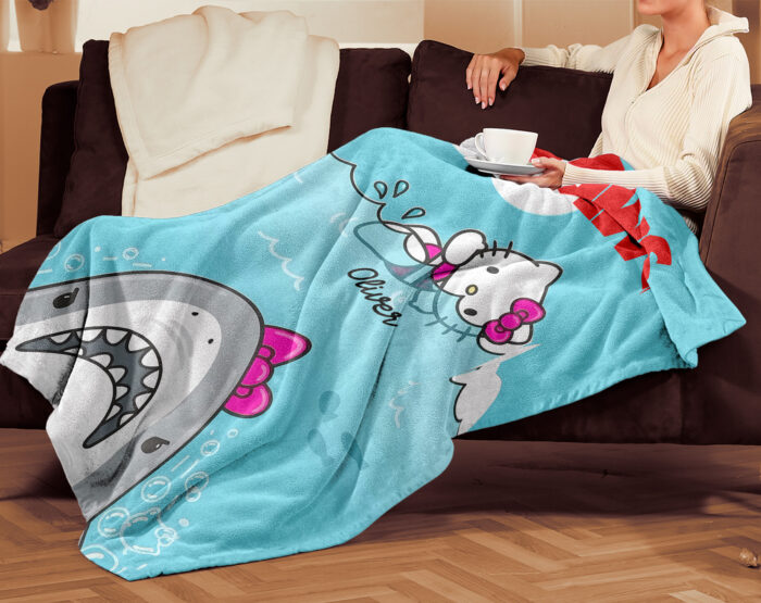 Personalized Hello Kitty Jaws Blanket, Jaws Hello Kitty Blanket - Image 3