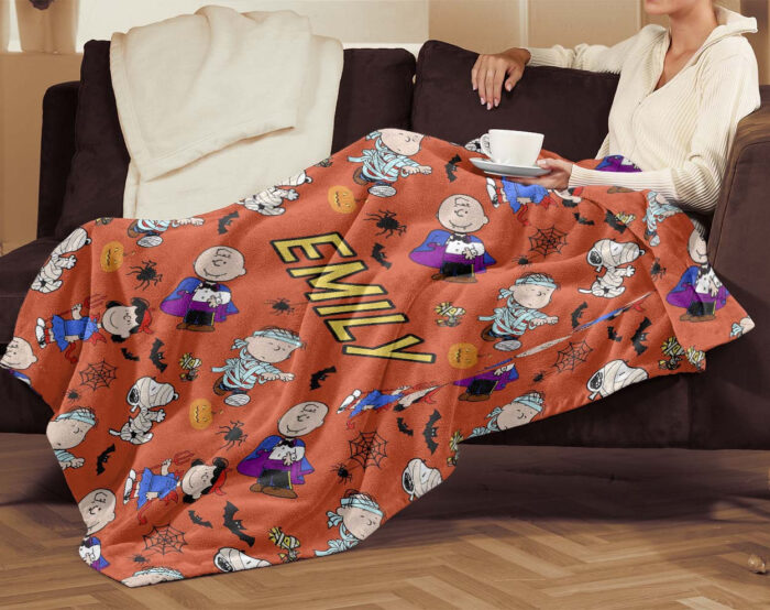 Personalized Snoopy Halloween Blanket, The Peanuts Custom Name Snoopy Blanket, Baby Shower Blanket - Image 4