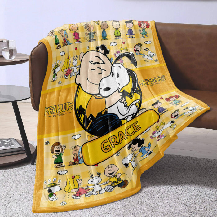 Personalized Snoopy Lovers Blanket, The Peanuts Custom Name Snoopy Blanket, Baby Shower Blanket - Image 2