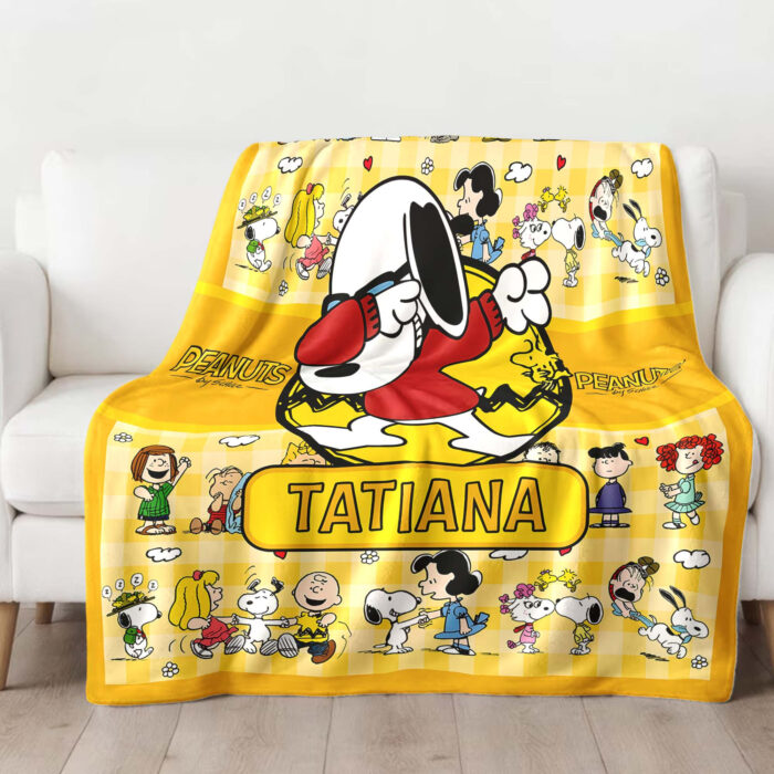 Personalized Snoopy Lovers Blanket, The Peanuts Custom Name Snoopy Blanket, Baby Shower Blanket - Image 2