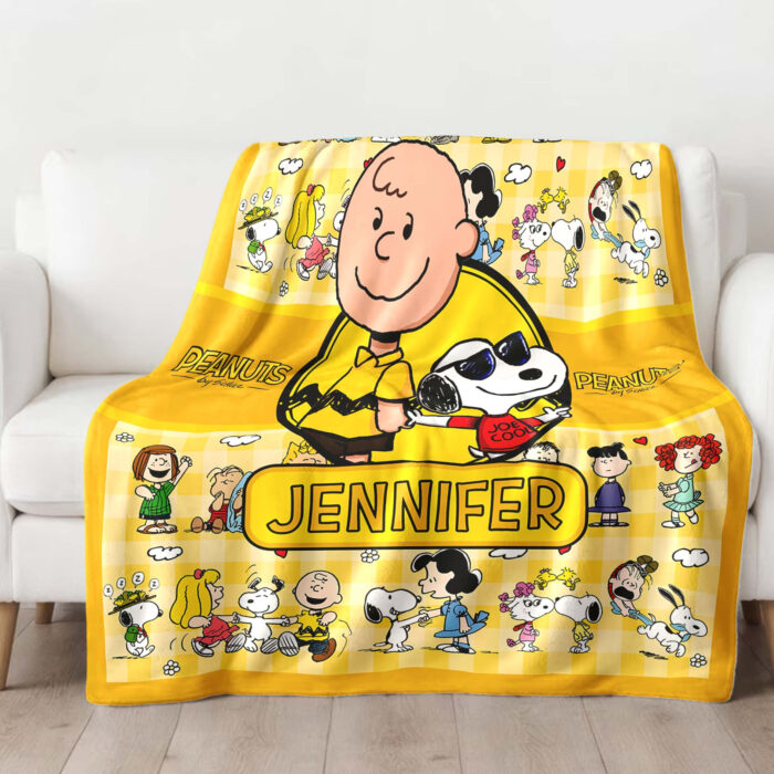 Personalized Snoopy Lovers Blanket, The Peanuts Custom Name Snoopy Blanket, Baby Shower Blanket - Image 2