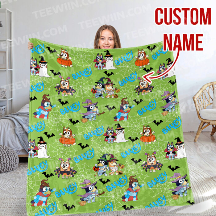 Personalized Bluey Halloween Blanket, Bluey and Friends Blanket, Bluey Birthday Blanket, Bluey Family Blanket for Kid - Image 7