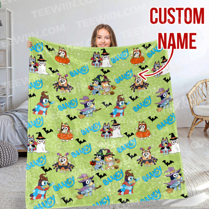 Personalized Bluey Halloween Blanket, Bluey and Friends Blanket, Bluey Birthday Blanket, Bluey Family Blanket for Kid - Image 8
