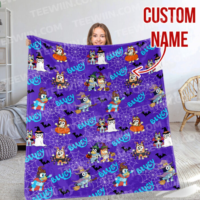 Personalized Bluey Halloween Blanket, Bluey and Friends Blanket, Bluey Birthday Blanket, Bluey Family Blanket for Kid - Image 9