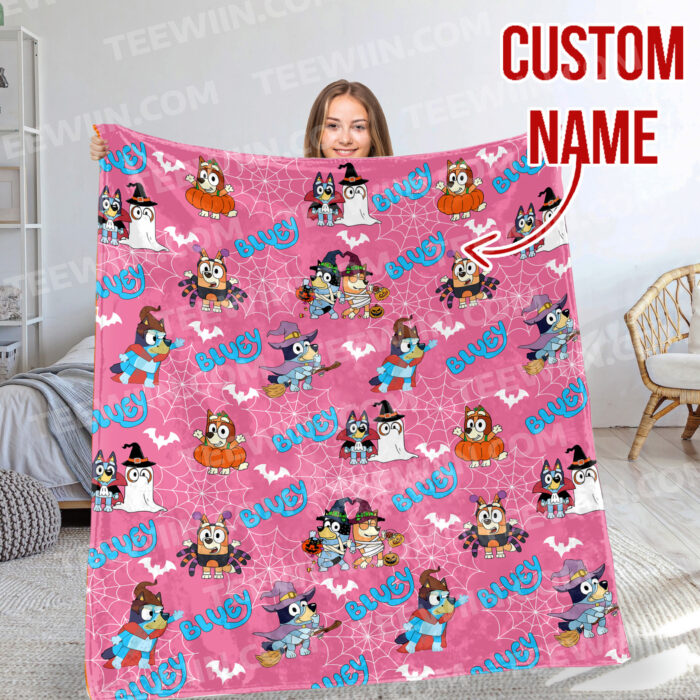 Personalized Bluey Halloween Blanket, Bluey and Friends Blanket, Bluey Birthday Blanket, Bluey Family Blanket for Kid - Image 3