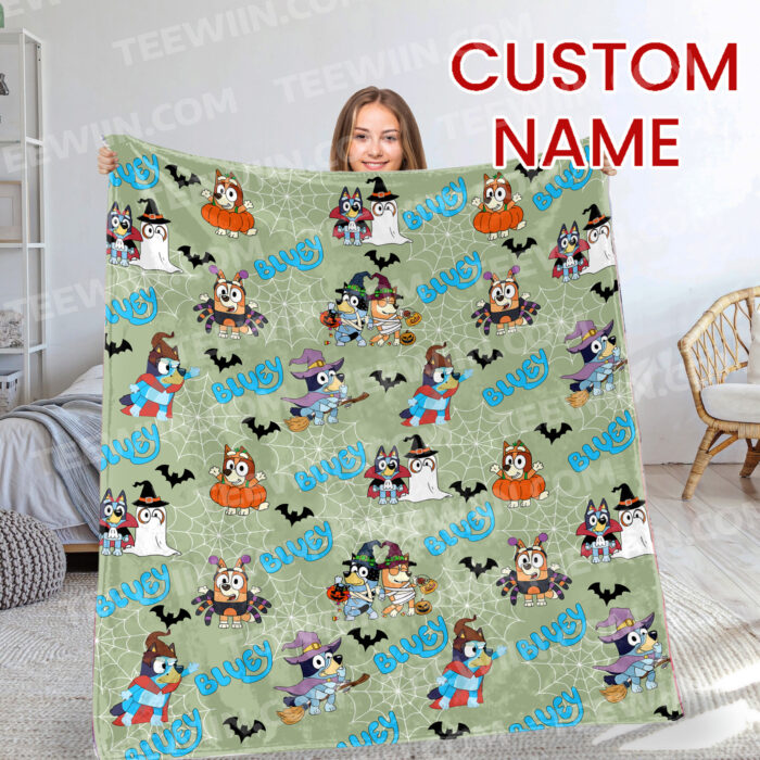 Personalized Bluey Halloween Blanket, Bluey and Friends Blanket, Bluey Birthday Blanket, Bluey Family Blanket for Kid - Image 12