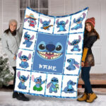 Personalized Name Disney Stitch Blanket, Lilo And Stitch Fleece Mink Sherpa Blanket, Magic Kingdom Blanket, Custom Name Blanket