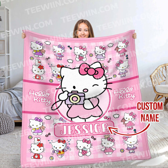 Personalized Name Hello Kitty Soft Blanket, Hello Kitty Lovers Blanket For Kid - Image 2