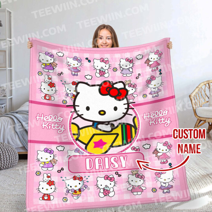 Personalized Name Hello Kitty Soft Blanket, Hello Kitty Lovers Blanket For Kid - Image 3