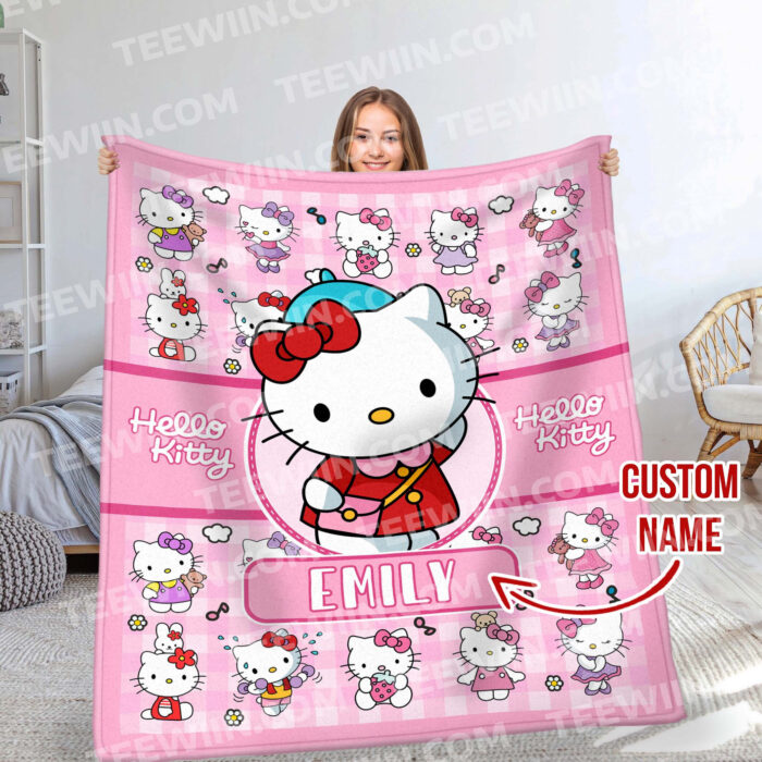 Personalized Name Hello Kitty Soft Blanket, Hello Kitty Lovers Blanket For Kid - Image 5