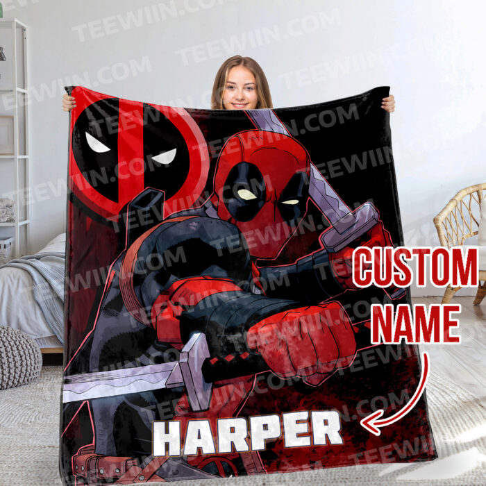Personalized Name Deadpool and Wolverine Soft Blanket, Mavel Superhero Blanket For Kid - Image 3
