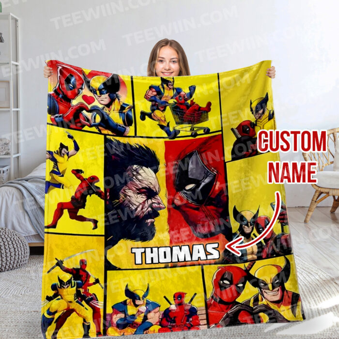 Personalized Name Deadpool and Wolverine Soft Blanket, Mavel Superhero Blanket For Kid - Image 5