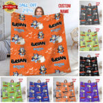 Personalized Bluey Blanket, Bluey Fabric Dog, Bluey and Bingo Fabric Blanket, Bluey Birthday Blanket, Bluey Family Blanket for Kid