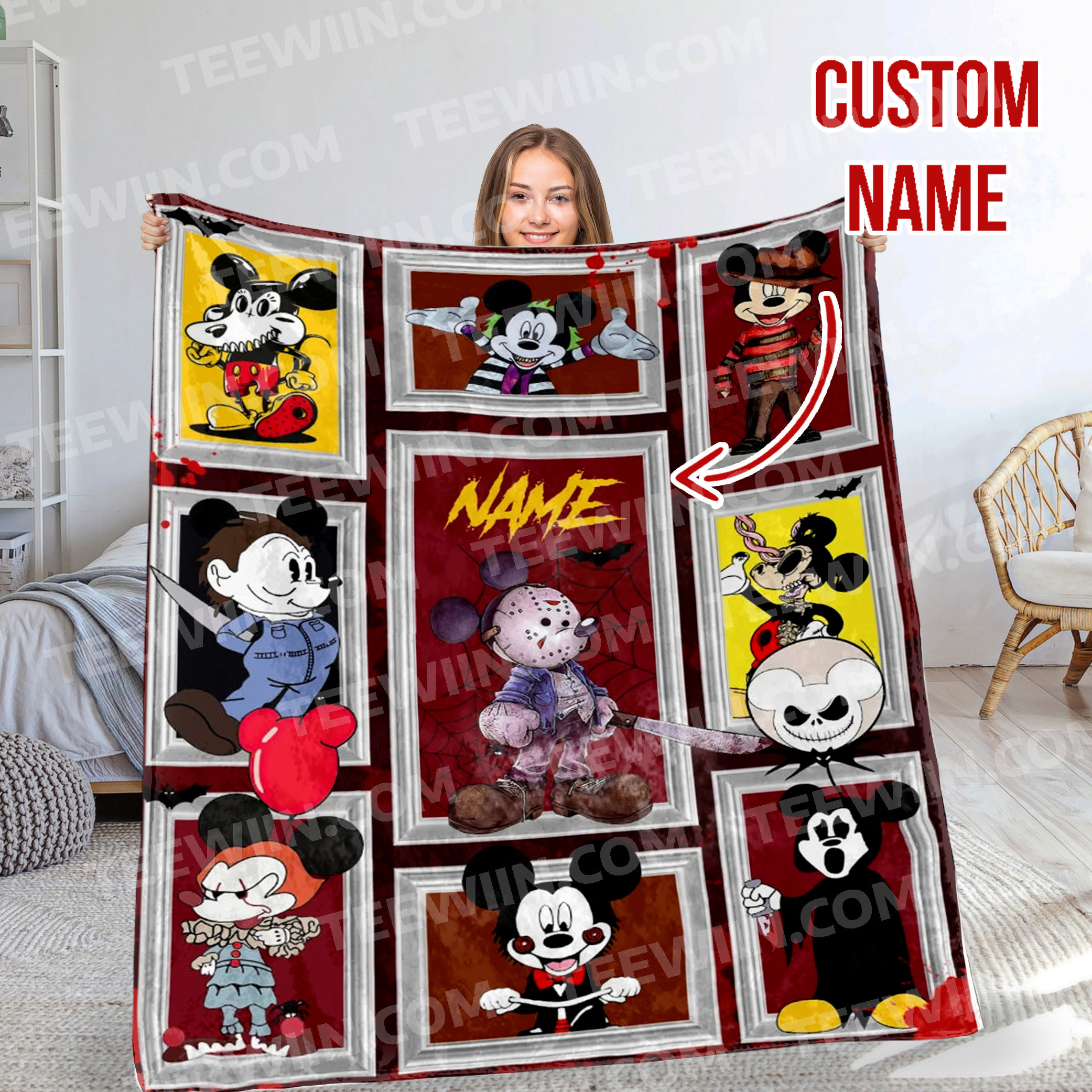 1724313015841.jpg Personalized Name Disney Mickey Halloween Blanket, Custom Name Mickey Blanket - Image 1