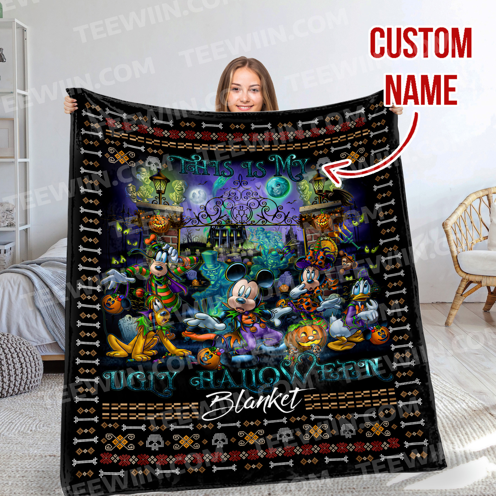 1724314176327.jpg Personalized Name Disney Mickey Halloween Blanket, Custom Name Mickey Blanket - Image 1