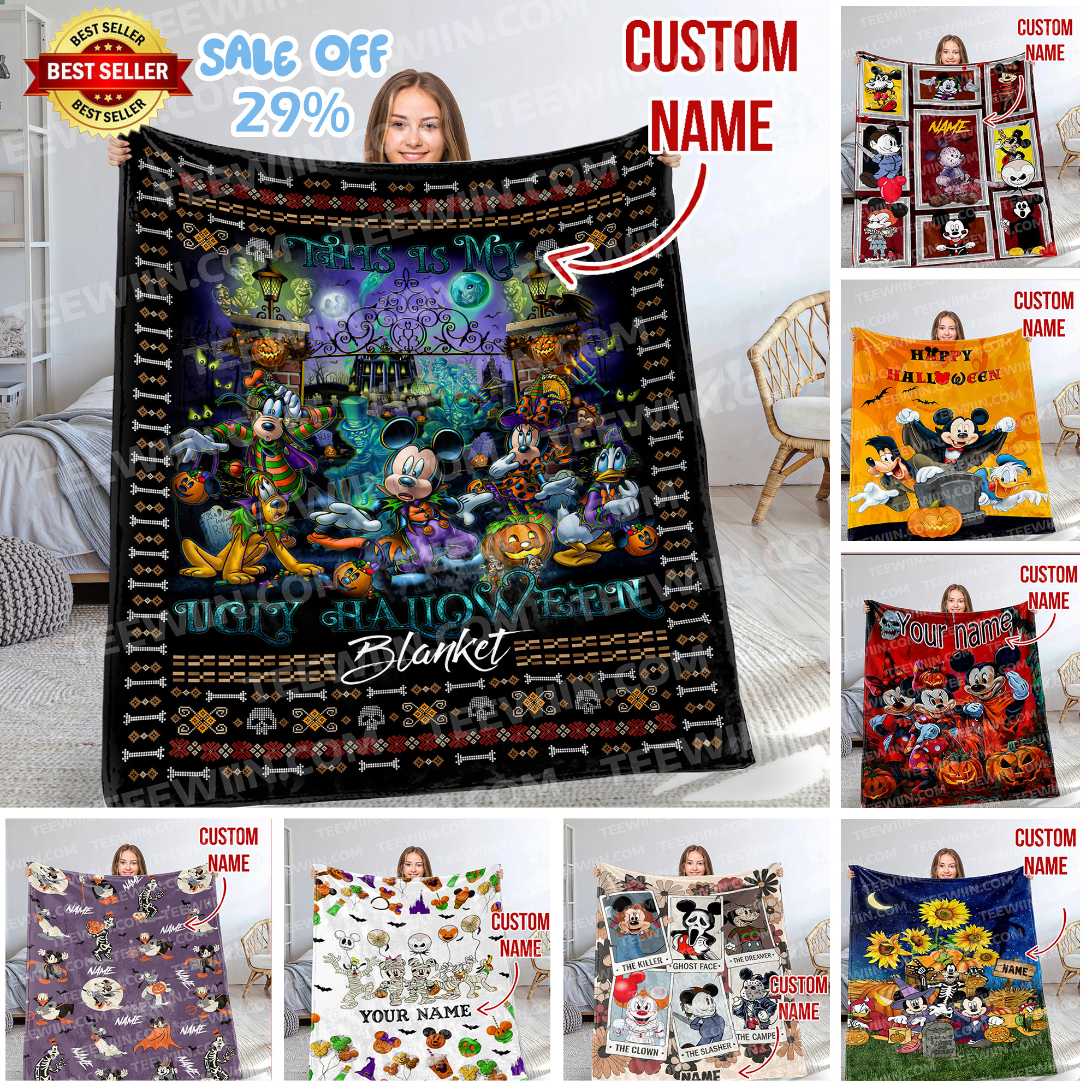1724314687103.jpg Personalized Name Disney Mickey Halloween Blanket, Custom Name Mickey Blanket - Image 1
