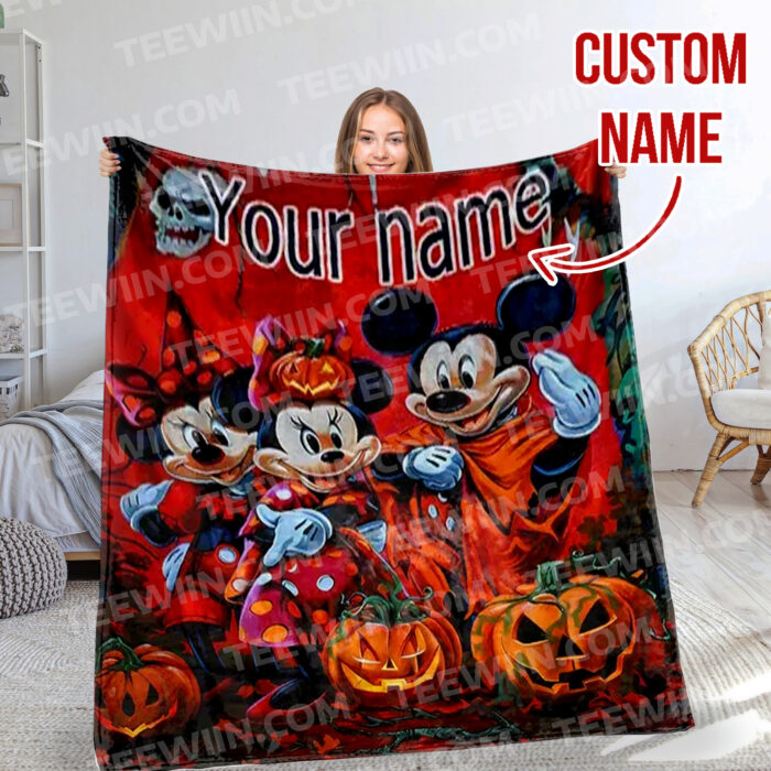 Personalized Name Disney Mickey Halloween Blanket, Custom Name Mickey Blanket - Image 5