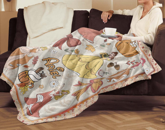 Personalized Name Disney Princess Halloween Blanket, Custom Name Coquette Fall Blanket - Image 4