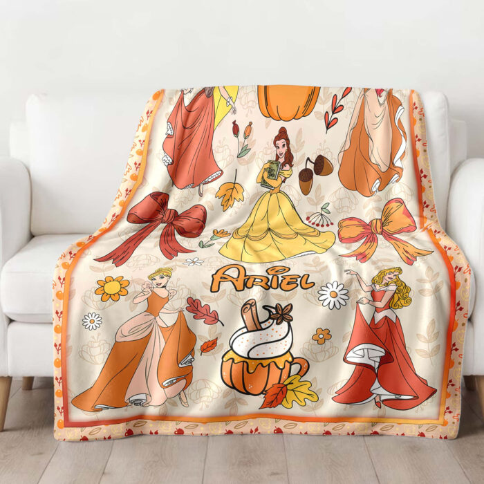 Personalized Name Disney Princess Halloween Blanket, Custom Name Coquette Fall Blanket - Image 2