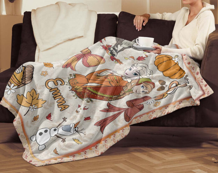 Personalized Name Disney Frozen Halloween Blanket, Custom Name Elsa Princess Coquette Fall Blanket - Image 3