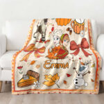 Personalized Name Disney Frozen Halloween Blanket, Custom Name Elsa Princess Coquette Fall Blanket - Image 2