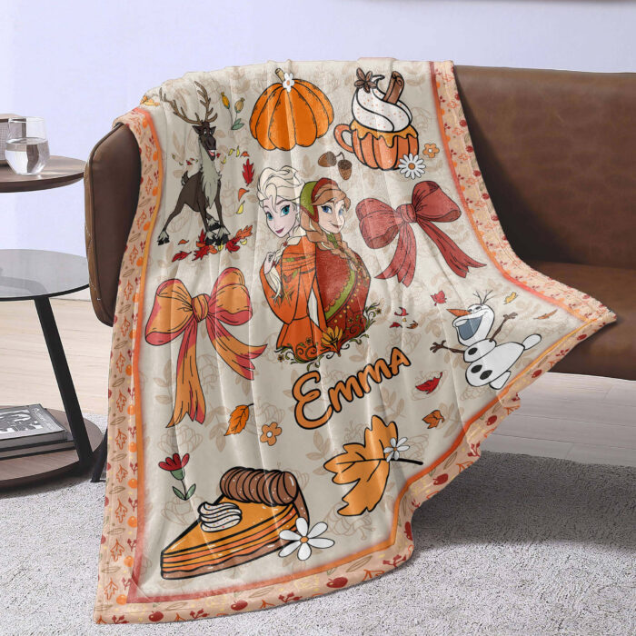 Personalized Name Disney Frozen Halloween Blanket, Custom Name Elsa Princess Coquette Fall Blanket - Image 4