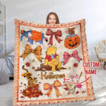 Personalized Name Disney Winnie-the-Pooh Halloween Blanket, Custom Name Pooh Coquette Fall Blanket